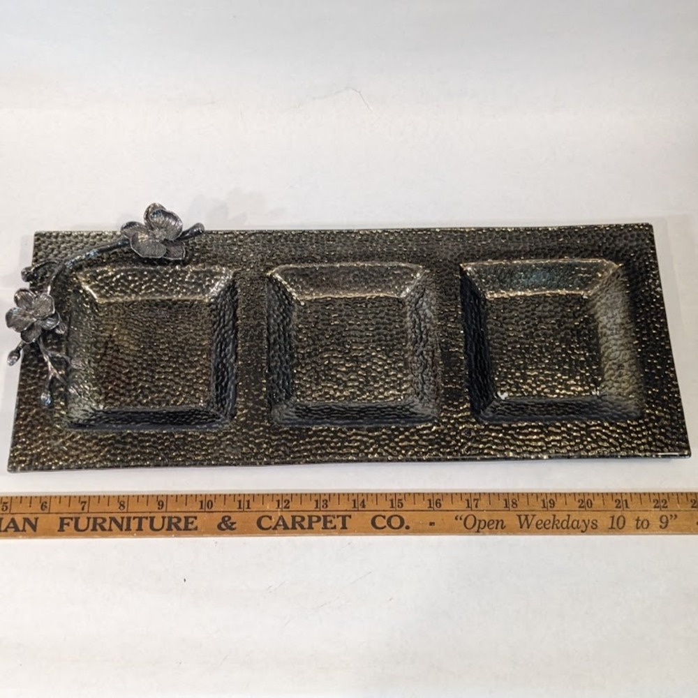 Michael Aram Black Orchid Triple Compartment Hammered Serving Tray 18" x 7.25" - Picture 9 of 15